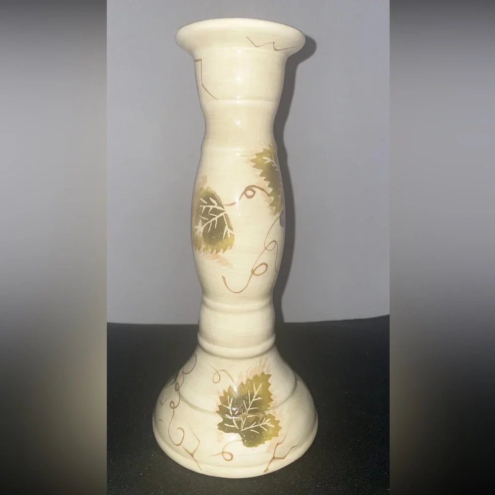 Cabernet Purple Grapes Candlestick Holder 9.5” Tabletops Unlimited Hand Painted